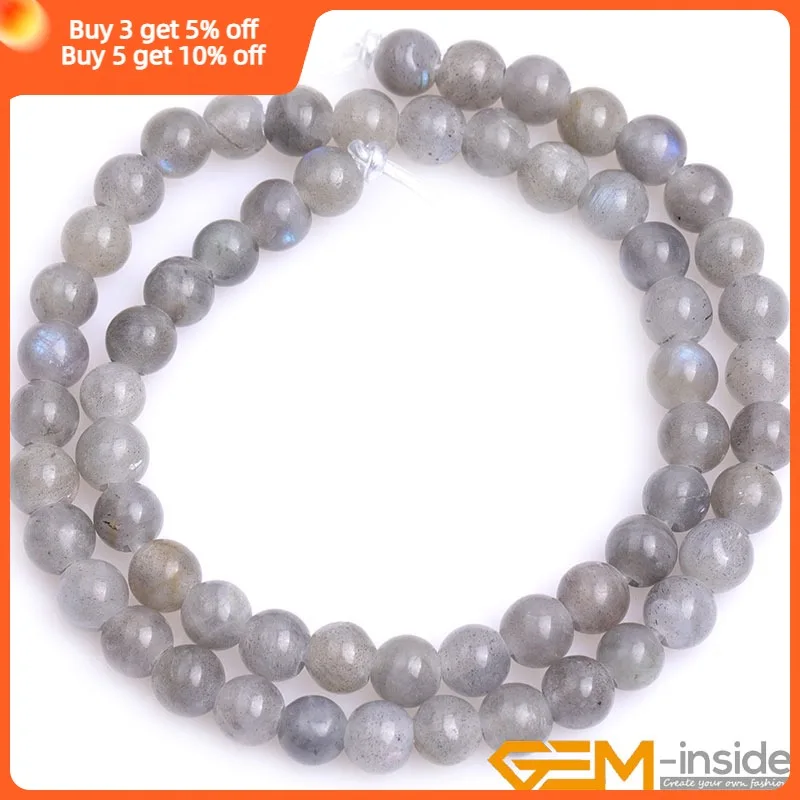 Natural Stone Rainbow Gray Labradorite Round Bead For Jewelry Making Strand 15 inch 2mm Big Hole Jewelry Loose Beads 6mm 8mm 10m