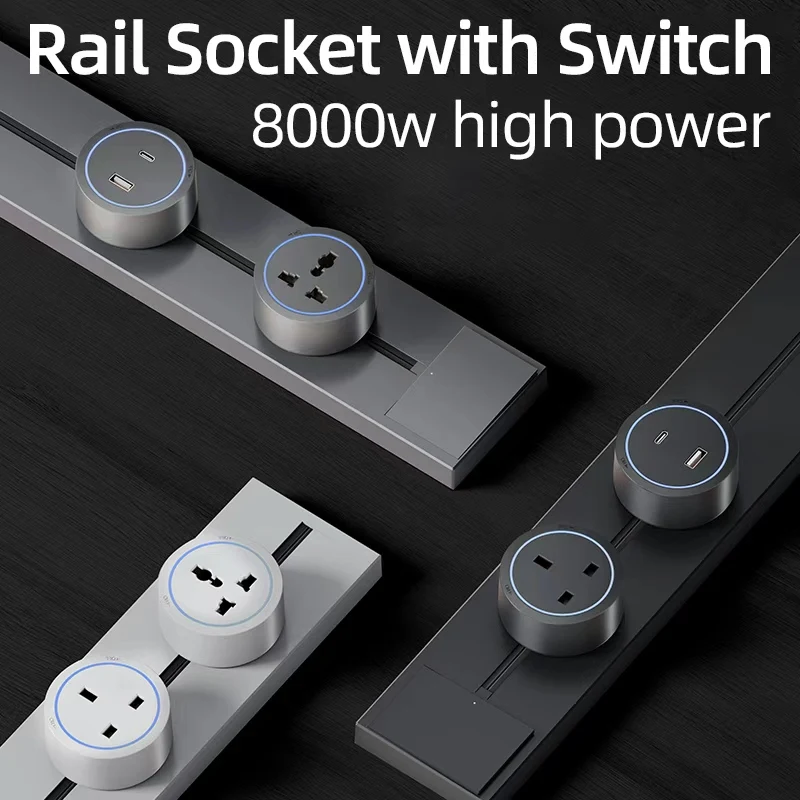 

Track Socket with Switch Kitchen Wall Outlet EU US UK Universal Standard Round Romovable Adapter Plug Electrical Outlet with USB