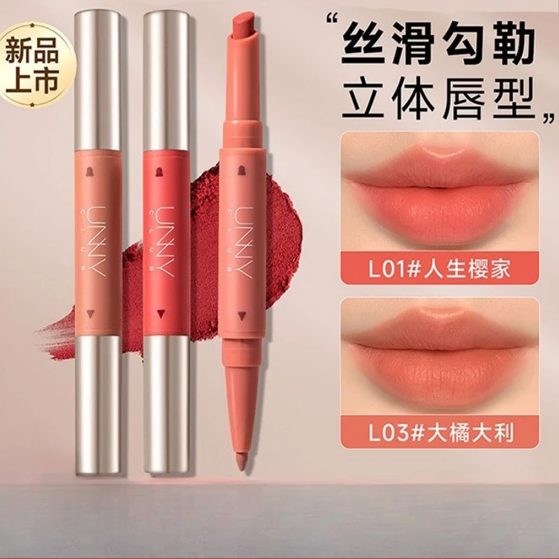 UNNY Caneta delineadora labial de duas cabeças, contorno em formato de lábio, acabamento fosco natural, batom, maquiagem feminina, cosméticos, beleza original