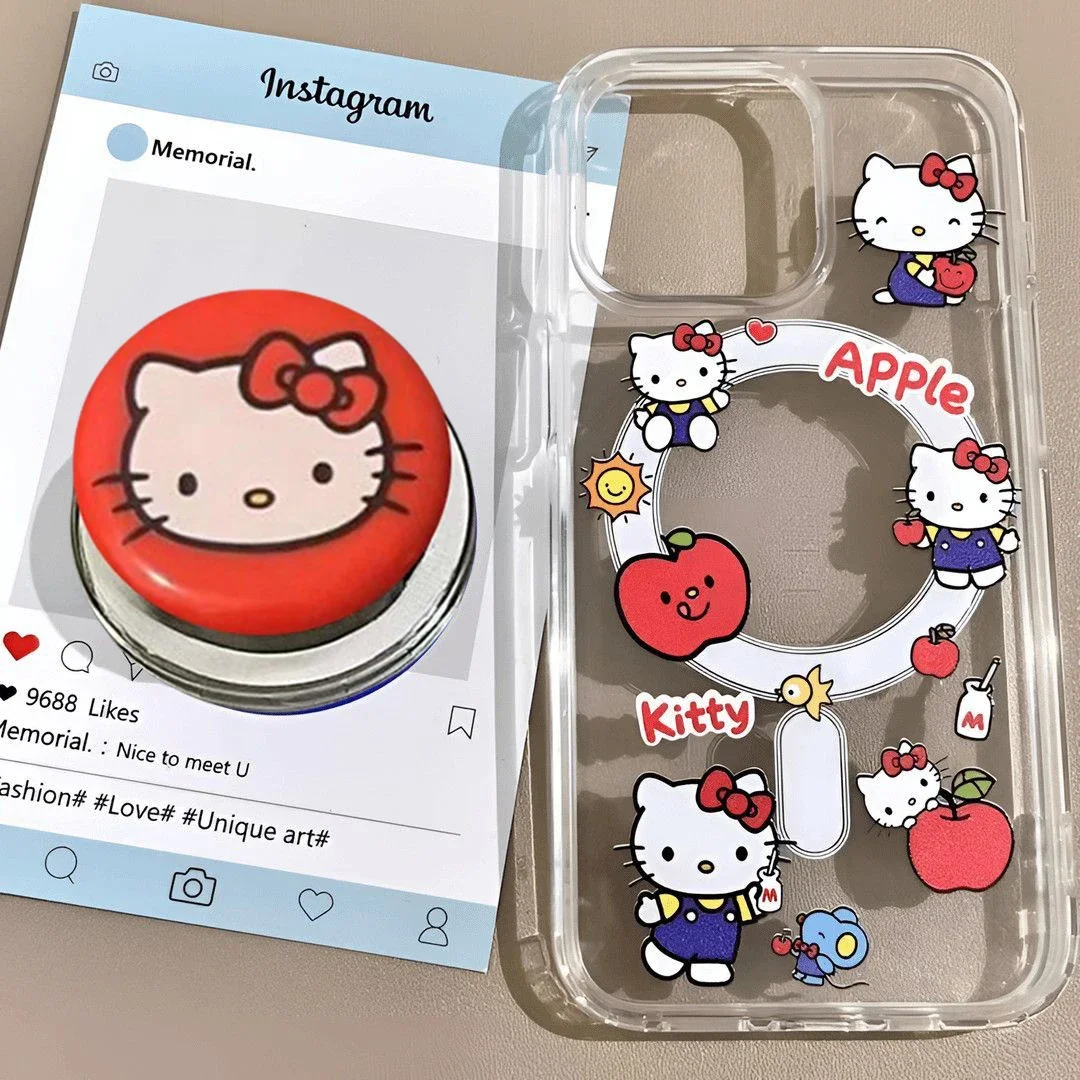 Koreanischen Stil Nette Hallo Kitty Magnetische Halterung Für MagSafe Telefon Fall Für Samsung Galaxy S25 S24 Ultra S22 S23 S25 plus Ultra 5G