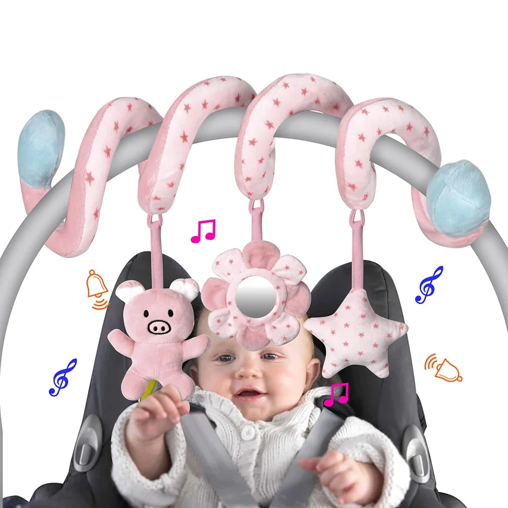 Car Seat Infant Baby Spiral Activity Hanging Toys Stroller Bar Crib Bassinet Mobile with Mirror Stroller Sensory Toy For Newborn