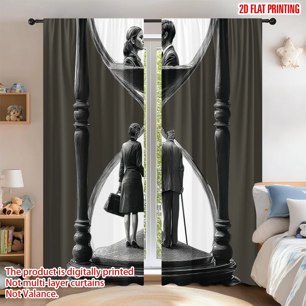 

2D flat printing 2pcs Curtain Curtain Journey Through Time Digital Printed Polyester Drapes Festive Curtains Perfect for Yard &