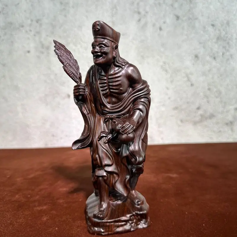 Ebony wood carved statue of the living Buddha Jigong, dragon-taming arhat Buddha statue, Jigong living Buddha home decoration gi