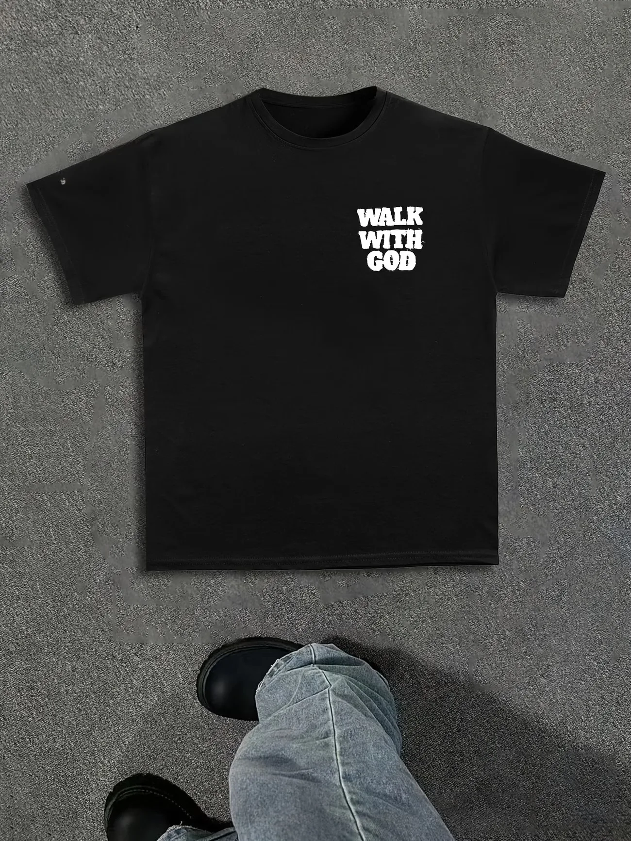 Walk with God T-Shirt Summer Men's Tracksuit Crew Neck Short Sleeve Top Casual Breathable Sportswear Harajuku Fashion Streetwear