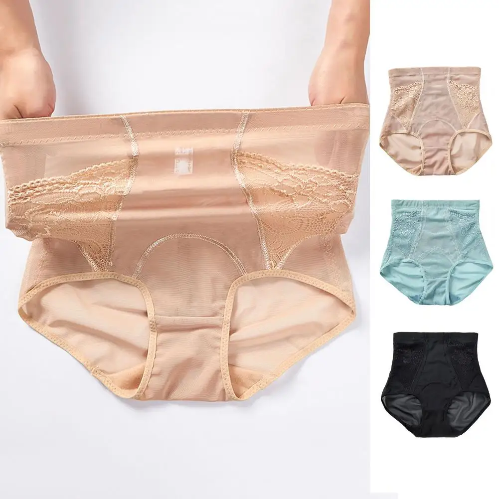 Women Briefs Lace High Waist Tummy Control Soft Solid Color Slimming Patchwork Anti-septic Women Panties Inner Wear Clothes