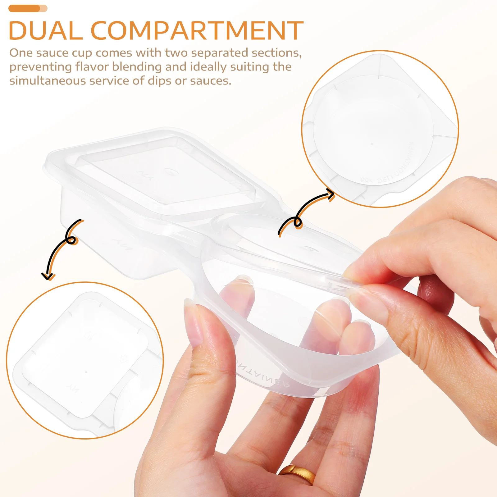 

30 Pcs Cups with Lids Sauce Box Double Compartment Containers Liquid Compartments Clear