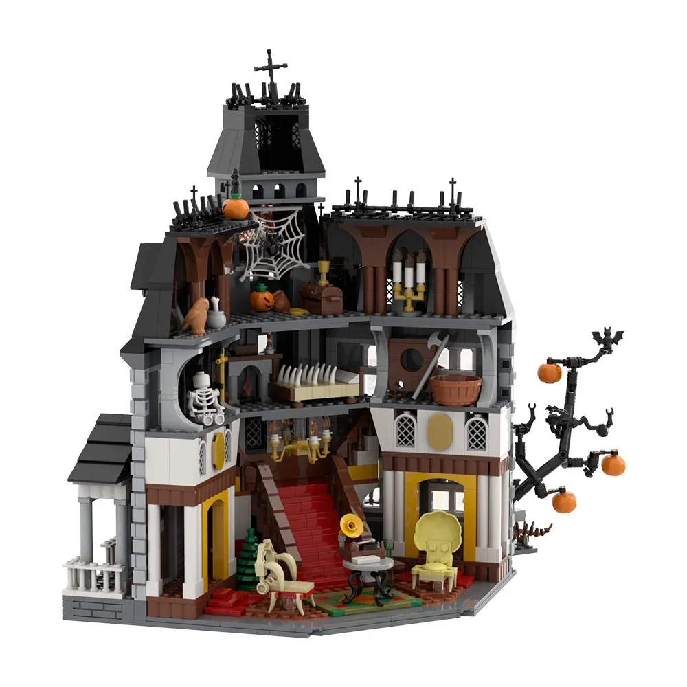 MOC Środa Rodzina Addamsów Klocki Model Horror Nawiedzony Dom Architektura Cegły Zabawki do Składania Prezent Urodzinowy dla Dzieci
