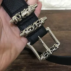 2parts/set Solid Flower embossed Men's punk Belt Metal Alloy Head Buckle  Leather Crafts Jeans Straps DIY Accessories