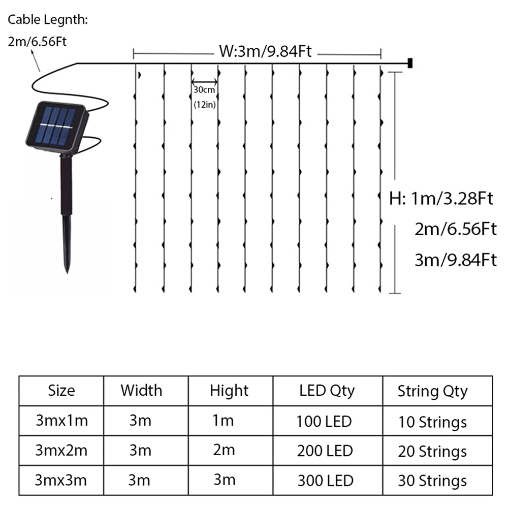 LED 커튼 스트링 조명, 태양열 야외 요정 조명, 화환, 캠핑 파티오, 정원 파티, 웨딩, 테라스 장식