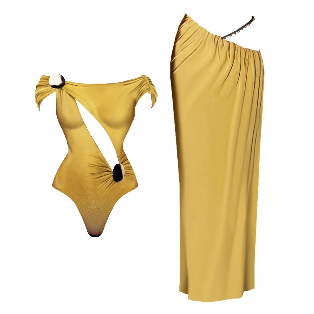 

2Pc Deep V Swimsuit Women Long Skirt Sexy Bikini Set Push Up Swimwear Off Shoulder Biquini Female Bathing Suit Fashion Beachwear