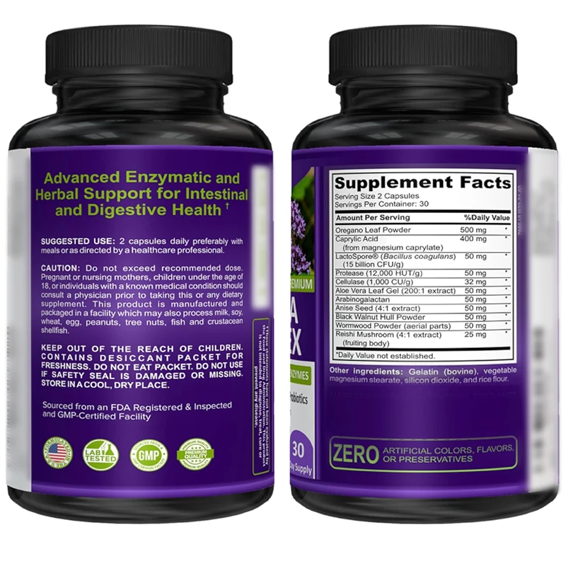 Candida complex, intestinal balance complex, immune support, containing probiotics, 60 intestinal health supplements