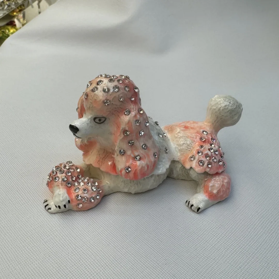 Enamel Plated Pet Shaped Ornaments Exquisite Ornaments, Creative Cute Big Poodle  Alloy Jewelry Storage Box Home Decor