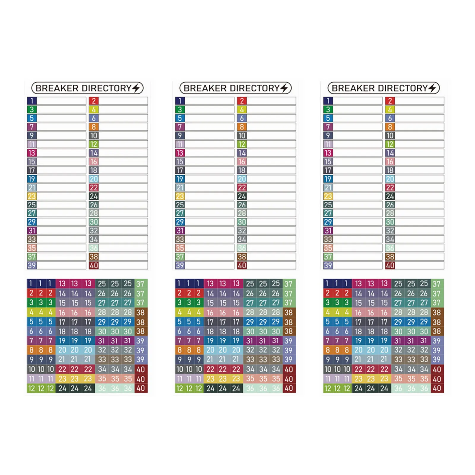 

3 комплекта водонепроницаемых этикеток для автоматических выключателей, самоклеящиеся номерные наклейки из ПВХ для распределительных щитков и электрических коробок