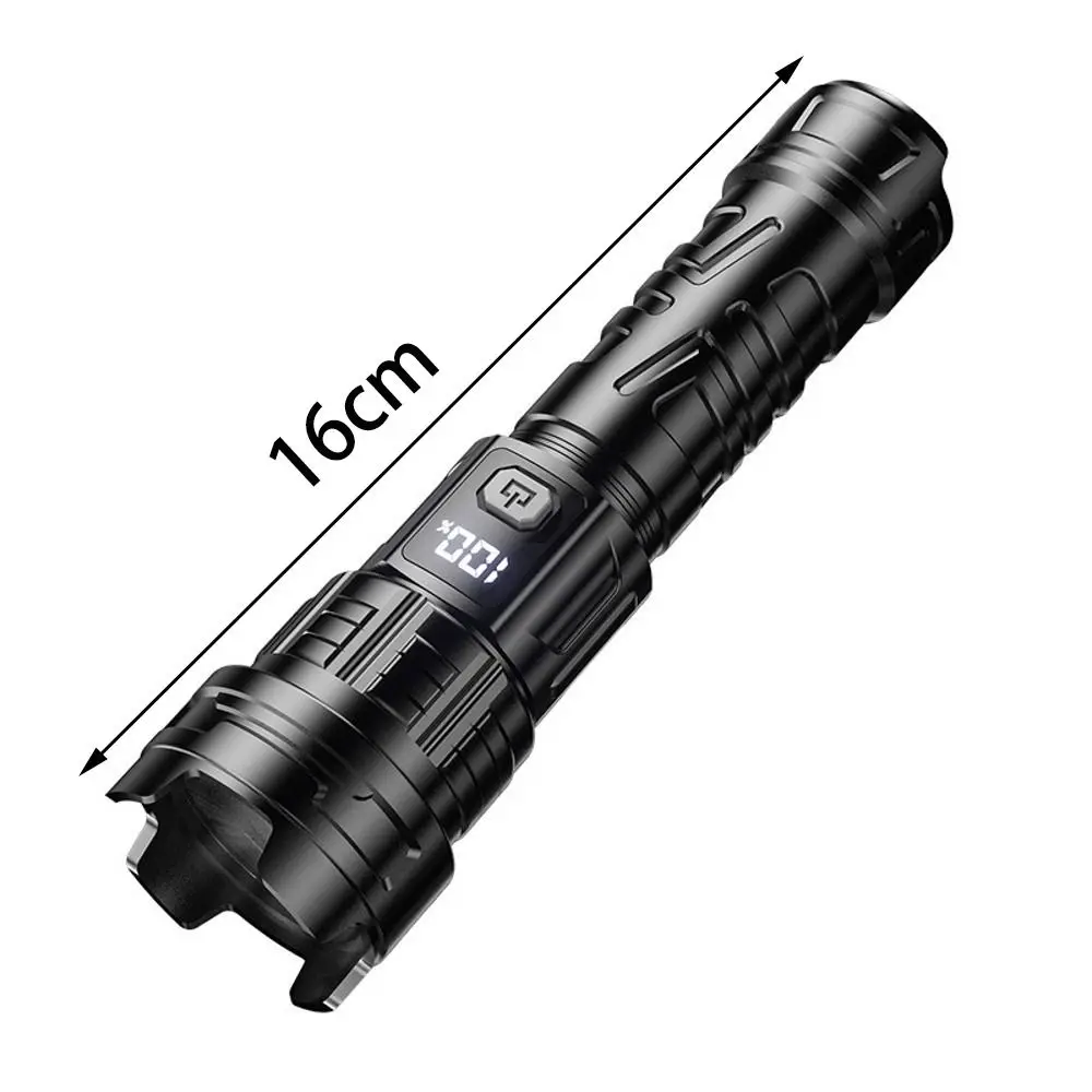 Rechargeable Super Bright LED Flashlight Portable Telescopic Sliding Zoom Outdoor Strong Light Flashlight Digital Display