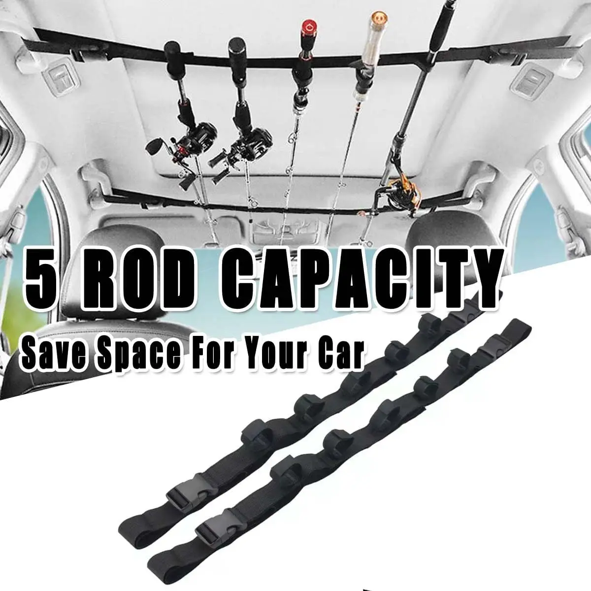 Pair of Fishing Rod Holders for Cars 5 Rod Capacity Nylon Car Fishing Rod Holders Heavy Duty Adjustable Fishing Rod Straps