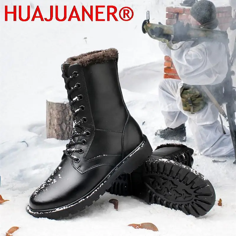 High Top Men Boots Fashion Winter Shoes Genuine Leather Warm Snow Shoes Man Fur Brand Luxury Boots Military Boots Big Size 36-52