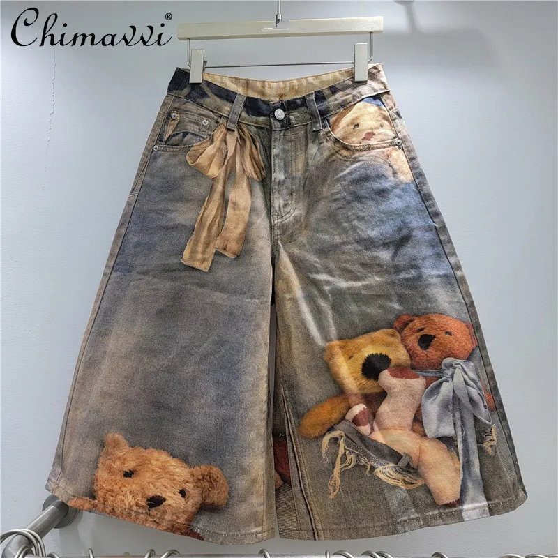 

Женские джинсы с мультяшным принтом, широкие, свободные, с высокой талией, прямого кроя, повседневные, летняя новинка 2026 года