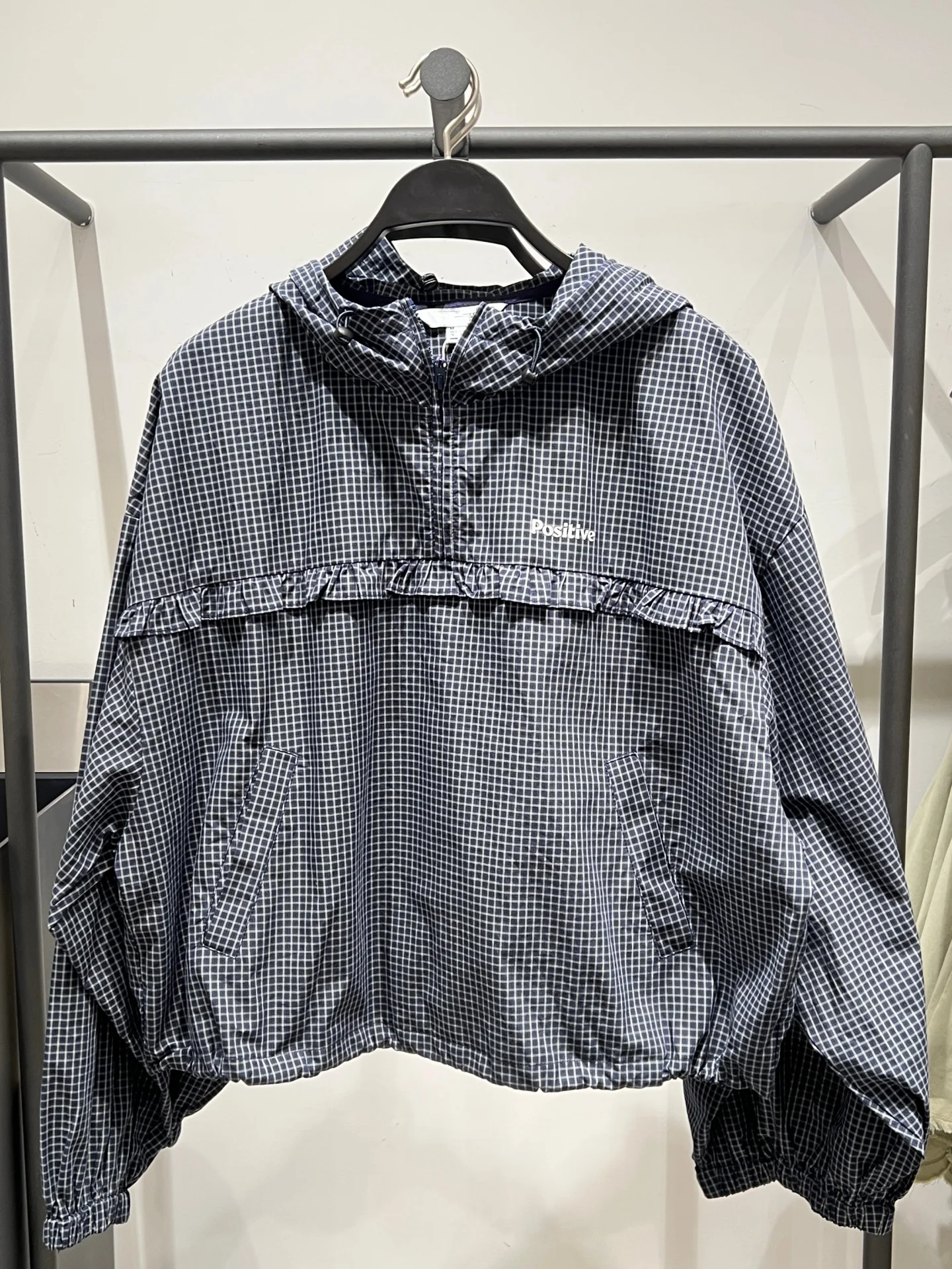Spring 2026 Women's Checkered Embroidered Ruffle Hooded Shirt Casual Loose Fit Long Sleeve Polyester Fiber Anti-deformation