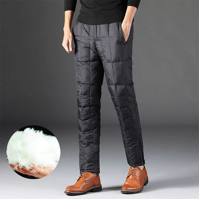 4XL Men Outdoor Winter Warm White Duck Down Pants Thicken Thermal Windproof Loose Trousers Climbing Hiking Fishing Sports