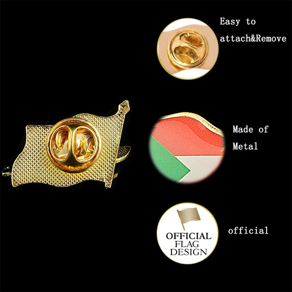 African Country The Republic of the Sudan Khartoum Waving National Flag Lapel Pins Patriotism Gold Plated Epoxy Badge Brooch