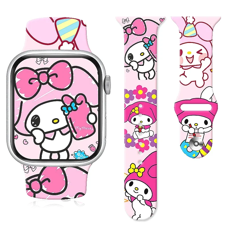 Sanrios Cartoon Strap Anime Character My Melody Series Printed Strap Suitable for Apple S8765432SE Full Series Apple Watch Strap