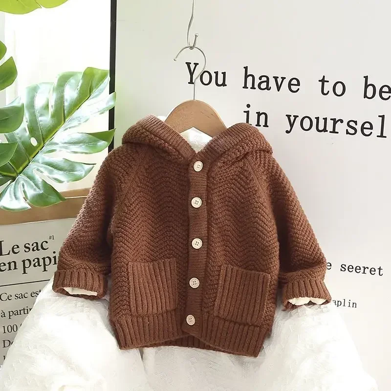 

Autumn Winter Solid Fashion Harajuku Kids Sweater Outerwear Long Sleeve Korean Knitting Cardigan for Girls and Boys Cute Tops