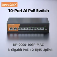 KeepLiNK Conmutador Gigabit de 10 puertos con 8 PoE y 2-RJ45 para enlace ascendente Plug and Play no administrado