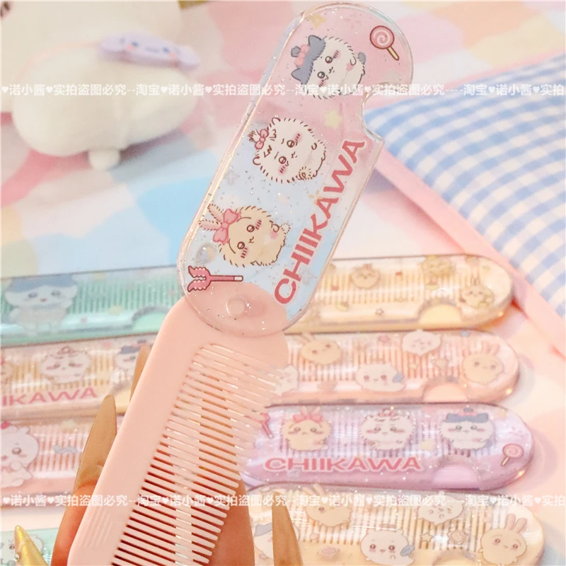 kawaii Mini Carry Comb foldable Anime Chiikawa Hachiware Usagi Cartonn Cute Plastic Hair Straightening Comb Girls Gift