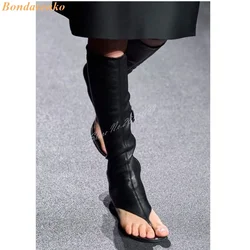 Solidne skórzane buty z odkrytymi palcami Nowy styl Designer Women Shoes Stiletto Heels Knee High Boots Side Zipper Designer Runway Shoes