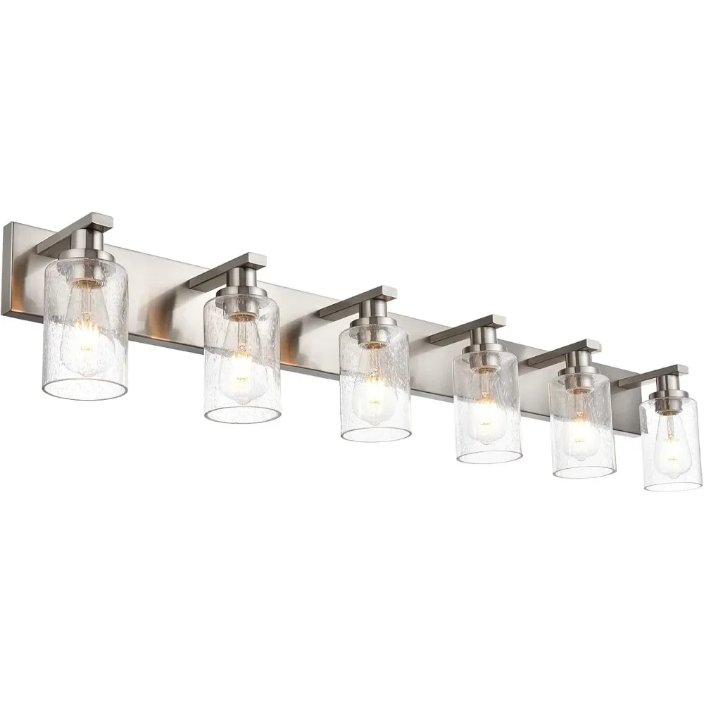 

Bathroom Light Fixtures with Seeded Glass Shades, 6-Lights Vanity Lights Wall Mount Home Lighting for Kitchen Over Mirror