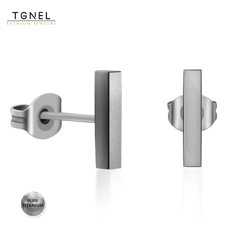 

TGNEL Pure Titanium Stud Earrings For Women Brushed 10mm/15mm Rectangular Column Stud Piercing Body Jewelry Original Color