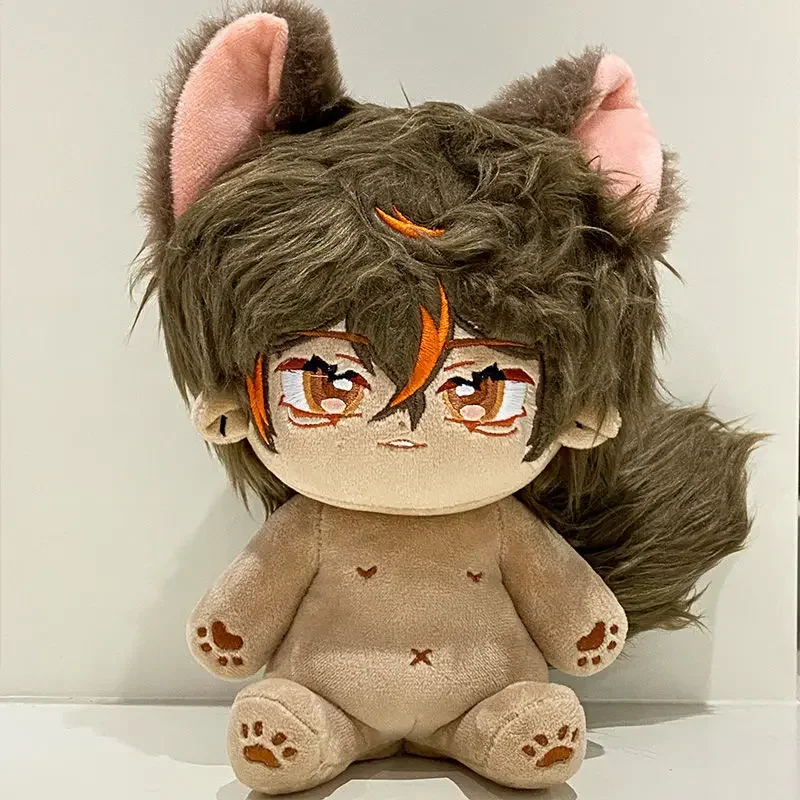 Black skin 20cm, normal body, no attributes, cotton doll, fried fur with animal ears and tail