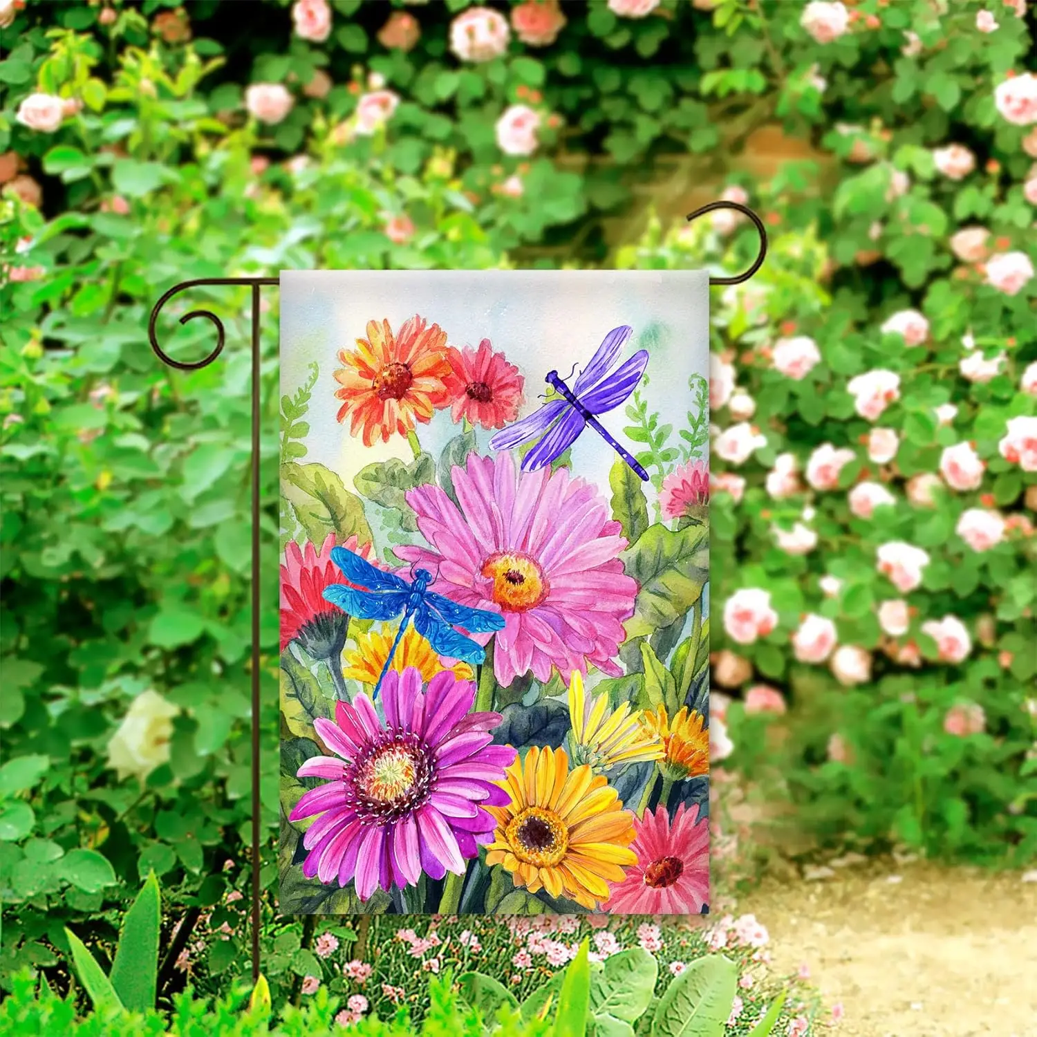 Morigins Dragonfly Flowers Spring Welcome Garden Flags Double Sided Summer Floral for Patio Lawn Home Outdoor Decor 12.5x18  yyi