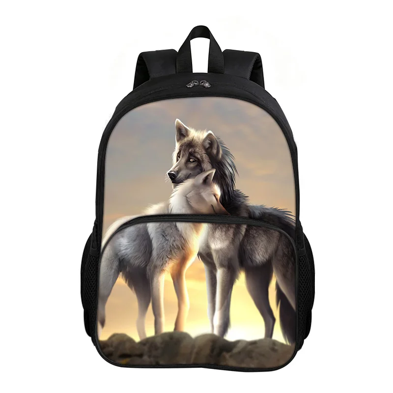 with front pocket Backpack wolf   Child Fashion student Knapsack Best Gift  School Large Capacity Backpack multi-function