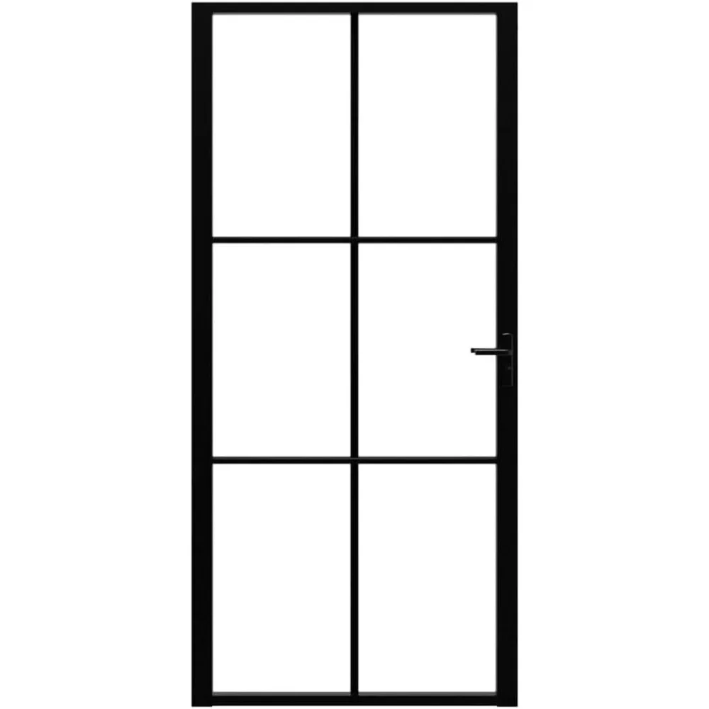 Modern Interior Door 36.6"x79.3"- Black ESG Tempered Glass and Aluminum Frame Door with Vertical Decorative Line - Interior Door