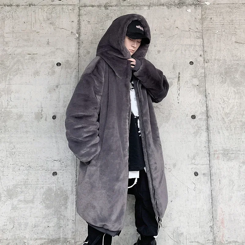 

Medium Length Cotton Hooded Lamb Wool Thickened Warm Cotton Coat Coat Long Loose Fit Cotton Suit Cardigan Casual Coat