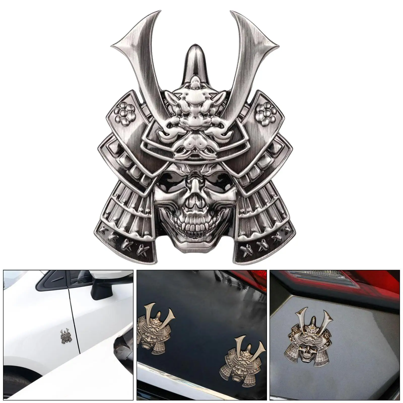 3-5pack 3D Samurai Mask SUV Car Sticker Trunk Tumblers Badge Decal Silver