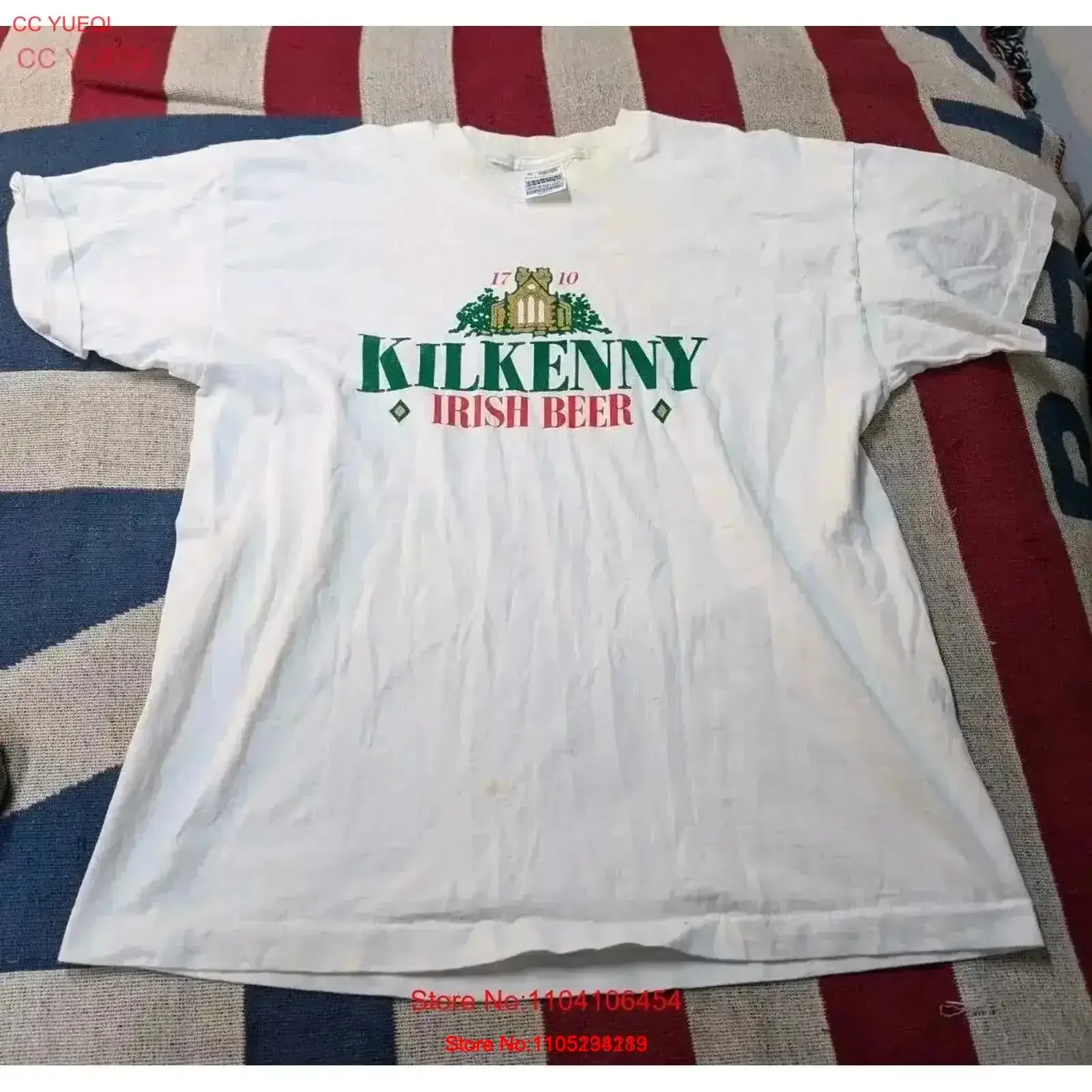 Vintage 80s 90s KILKENNY IRISH Beer Promo T SHIRT XL White Screen Stars Washed Stylish fashion Soft Casual vintage Washed