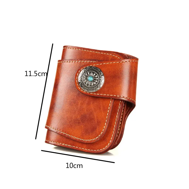 Johnature Vintage Handmade Genuine Leather Short Wallet 2024 New Solid Color Hasp First Layer Cowhide Unisex Turquoise Purse