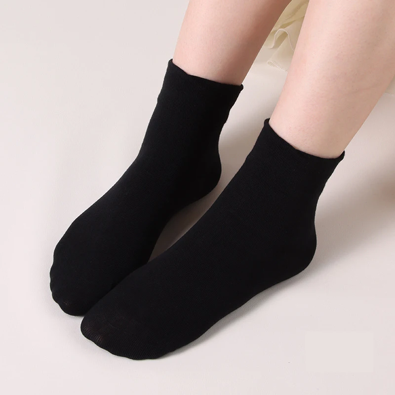 DONG AI 1 Pairs Women Solid Color Elegant Retro Cotton Women Socks Breathable Japanese Style Casual Sock With Big Cuff