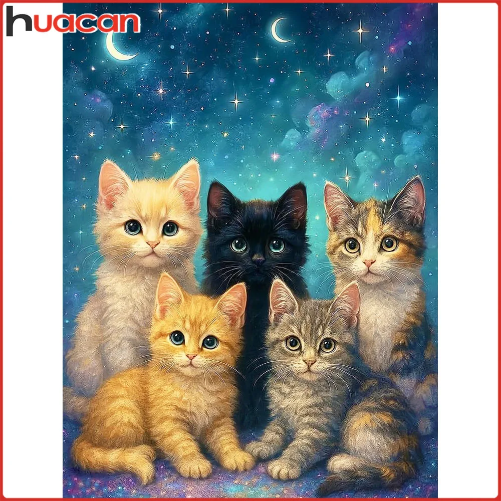 Huacan DIY Diamantmalerei Katze Sternenhimmel Diamant-Mosaik Tier Landschaft Kunstbild aus Strasssteinen