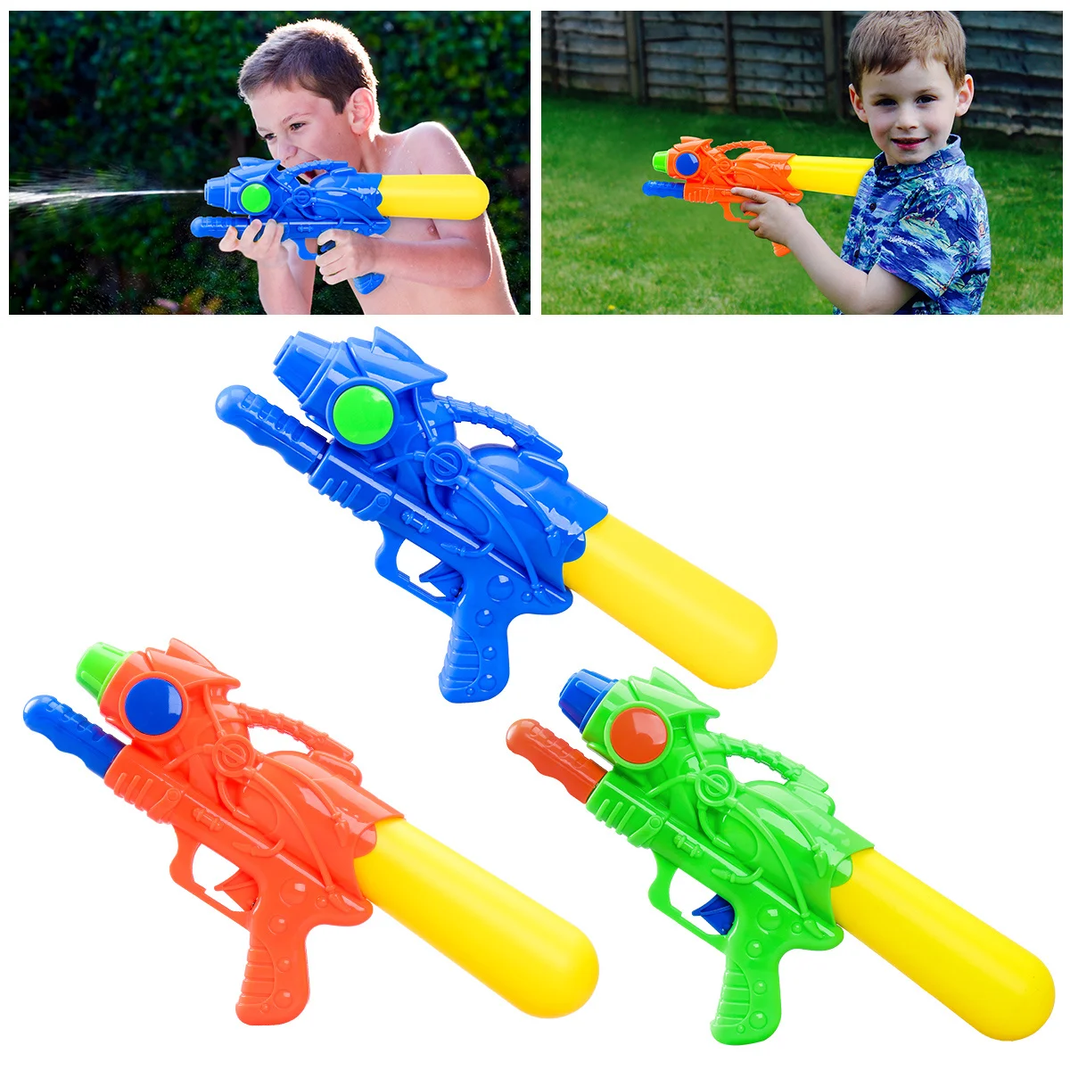 Pompa per pistola ad acqua da 3 pezzi potente 33 cm senza perdite doppia tenuta impugnatura ergonomica gioco estivo all'aperto per bambini giocattolo acquatico