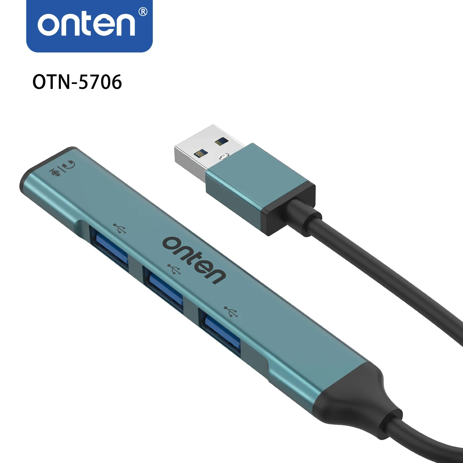 ONTEN 4 IN 1 USB A TO USB 3-Port HUB With  3.5MM Jack Adapter Audio Output Mic Input