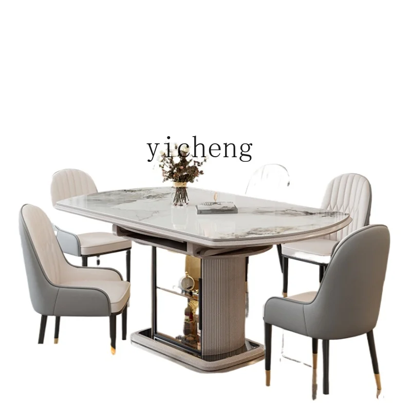 

ZK Stone Plate Dining Table Household Square and round Variable round Storage Modern Simple and Light Luxury Dining Table