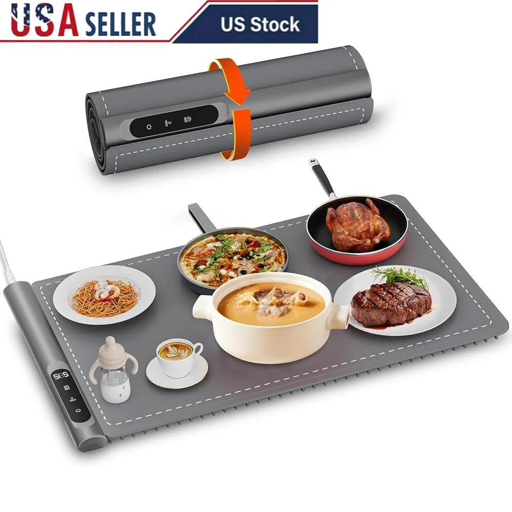 

Graphene Warming Mat Electric Food Warmer Rapid Full Surface Heating 6 Temperature Settings Portable Buffet Tray Safe Easy Clean