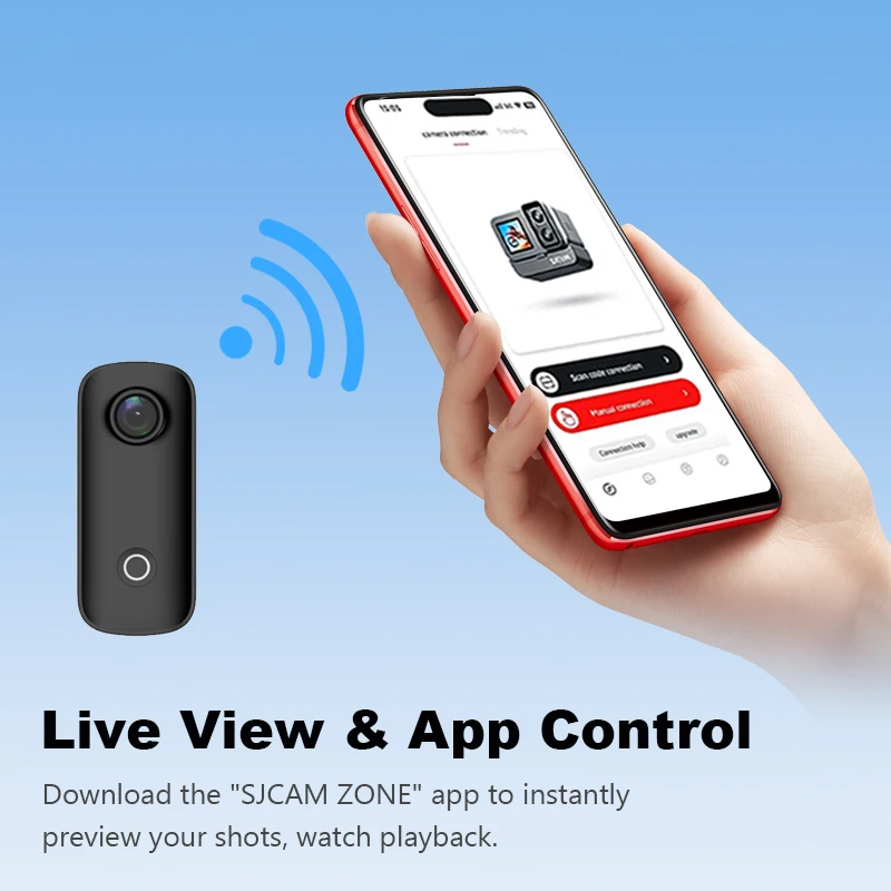 SJCAM C100 / C100Plus كاميرا إبهام صغيرة 1080P30FPS / 4K30FPS H.265 12MP 2.4G WiFi 30M مقاومة للماء كاميرا فيديو رياضية DV