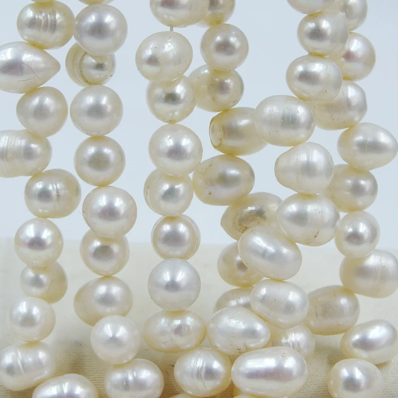 

3 shares DIY white Fresh Water Pearl 9-10mm Peach Dancing Rice Drop Shape 15 "Inches