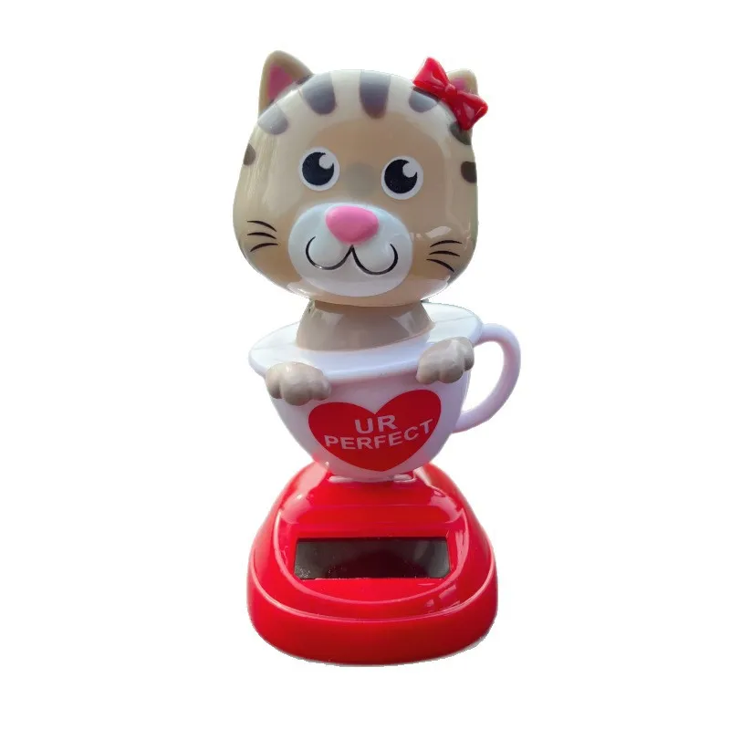 Engraçado dos desenhos animados brinquedos solares criativo desktop ornamentos decorativos copo balanço automático gato boneca carro balançando cabeça decorações