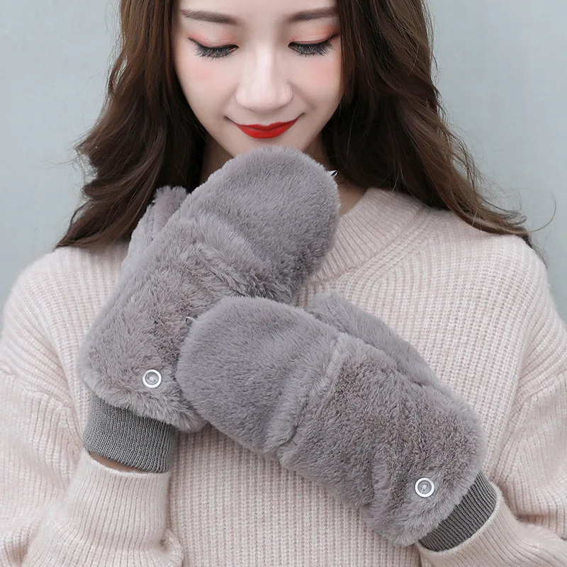 Женские зимние перчатки с термофлисовой подкладкой, варежки-трансформеры с сенсорным экраном, съемная крышка на палец, ремешок на запястье, велоспорт на открытом воздухе