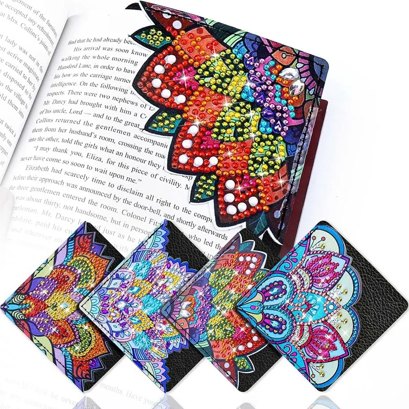 Pintura Diamante Marcadores Kits para amantes do livro, DIY Corner Bookmark, 4 Pcs